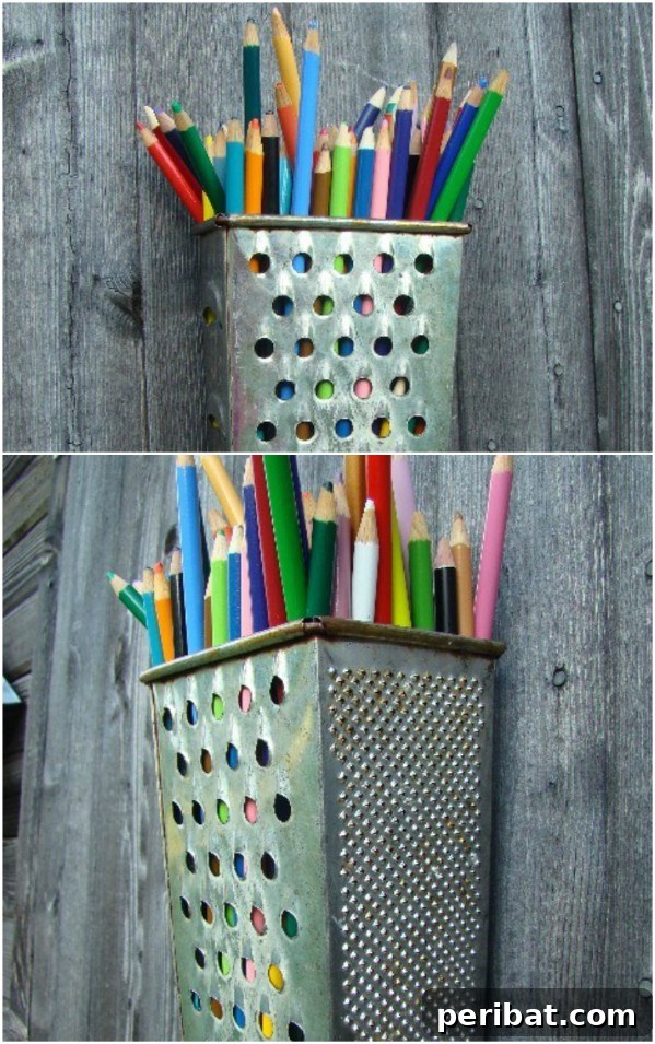 Unlock Creativity: Transform Forgotten Kitchen Tools into Stunning Decor 11 Upcycled Cheese Grater Pencil Holder