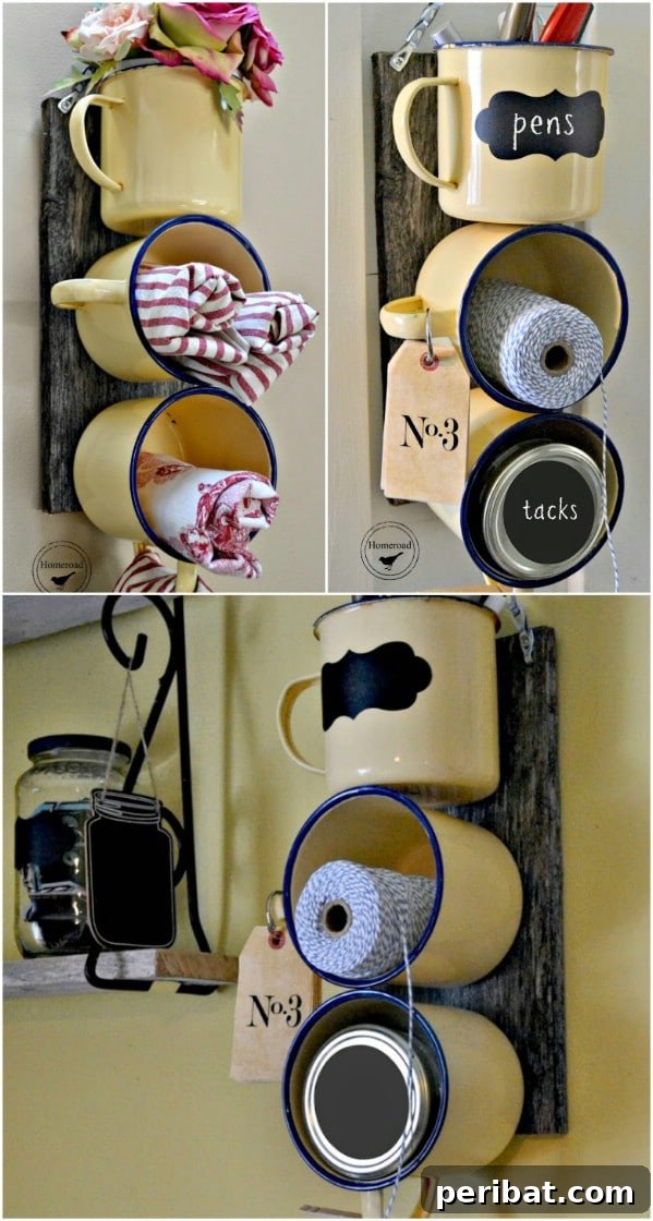 Unlock Creativity: Transform Forgotten Kitchen Tools into Stunning Decor 15 Rustic Enamel Mug Organizer
