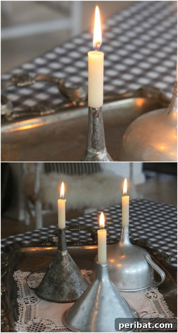 Unlock Creativity: Transform Forgotten Kitchen Tools into Stunning Decor 16 Repurposed Metal Funnel Candle Holders