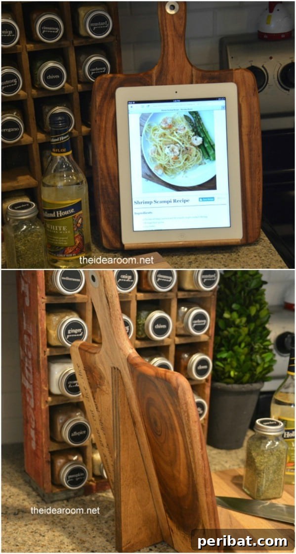Unlock Creativity: Transform Forgotten Kitchen Tools into Stunning Decor 17 DIY Cutting Board Tablet Holder