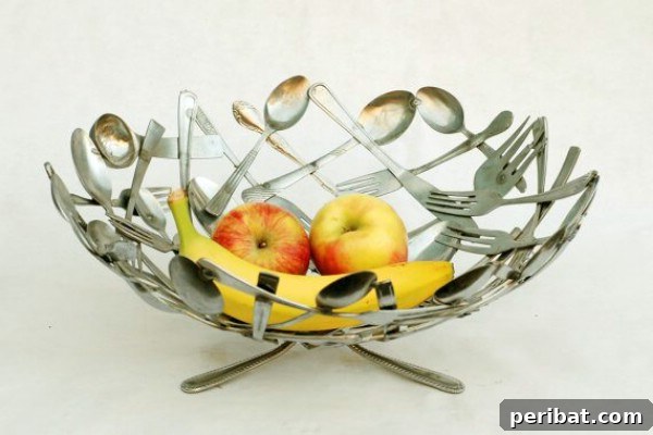 Unlock Creativity: Transform Forgotten Kitchen Tools into Stunning Decor 25 DIY Silverware Fruit Bowl