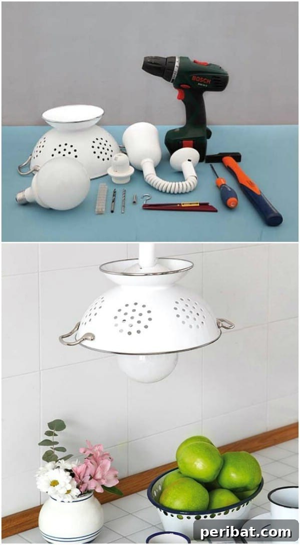Unlock Creativity: Transform Forgotten Kitchen Tools into Stunning Decor 31 Repurposed Colander Light