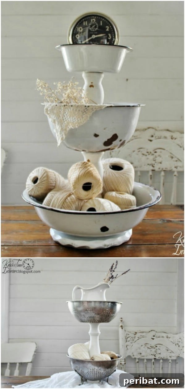 Unlock Creativity: Transform Forgotten Kitchen Tools into Stunning Decor 42 Rustic Metal Colander Tiered Stand