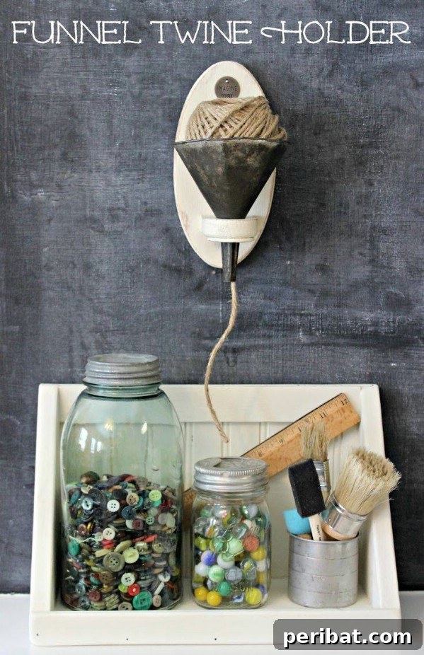 Unlock Creativity: Transform Forgotten Kitchen Tools into Stunning Decor 43 Upcycled Funnel Twine Holder
