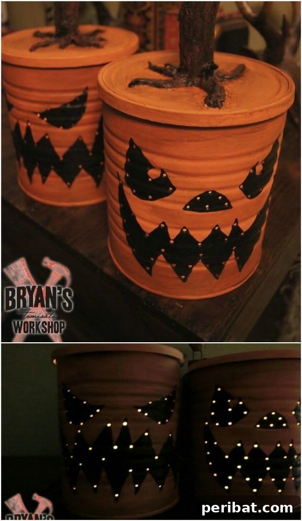 Brewing Up New Uses For Empty Coffee Containers 19 DIY Coffee Can Jack-O-Lantern With Lights