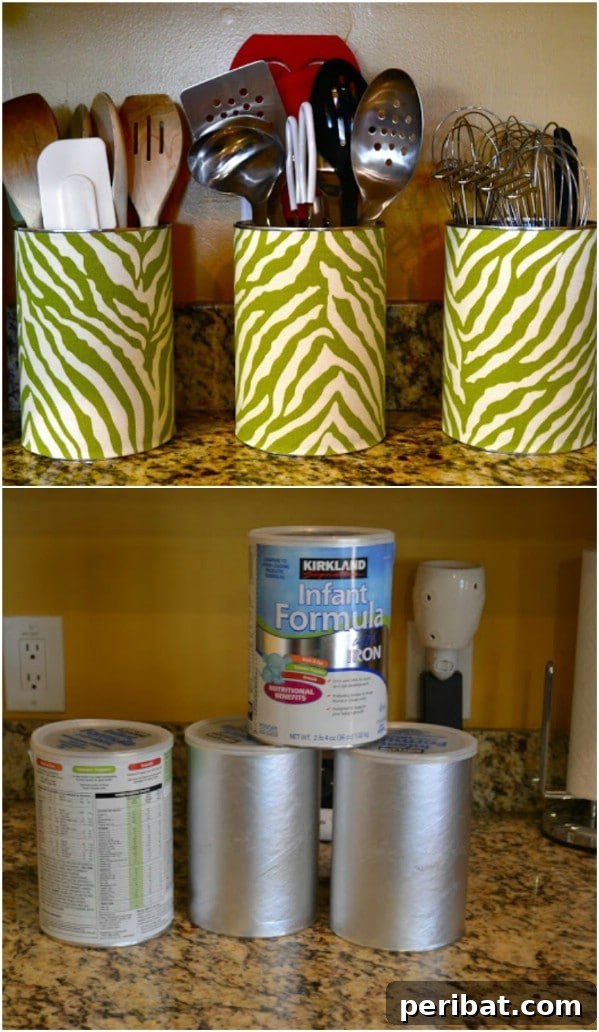 Brewing Up New Uses For Empty Coffee Containers 25 Upcycled Coffee Can Utensil Holders