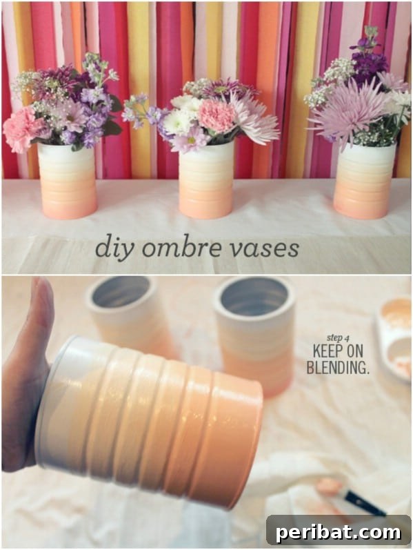 Brewing Up New Uses For Empty Coffee Containers 7 Upcycled Coffee Can Ombre Vase