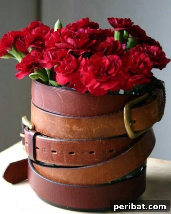 Transform Your Old Leather Belts: 25 Amazing Upcycling Ideas 11 Vintage Belt Wrapped Vase