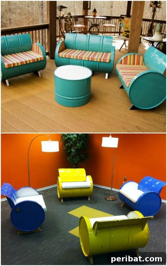 Repurposed Steel Drum Patio Furniture