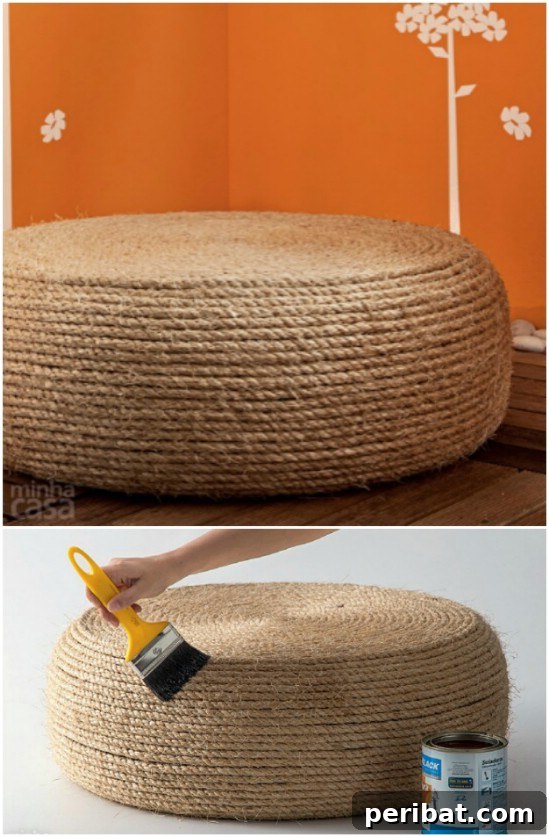 Easy DIY Rope Ottoman