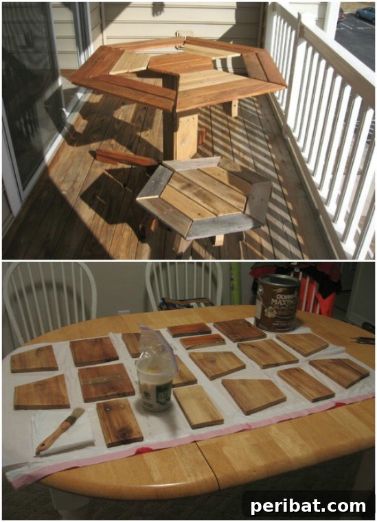 Round Upcycled Pallet Table With Adjoining Seats