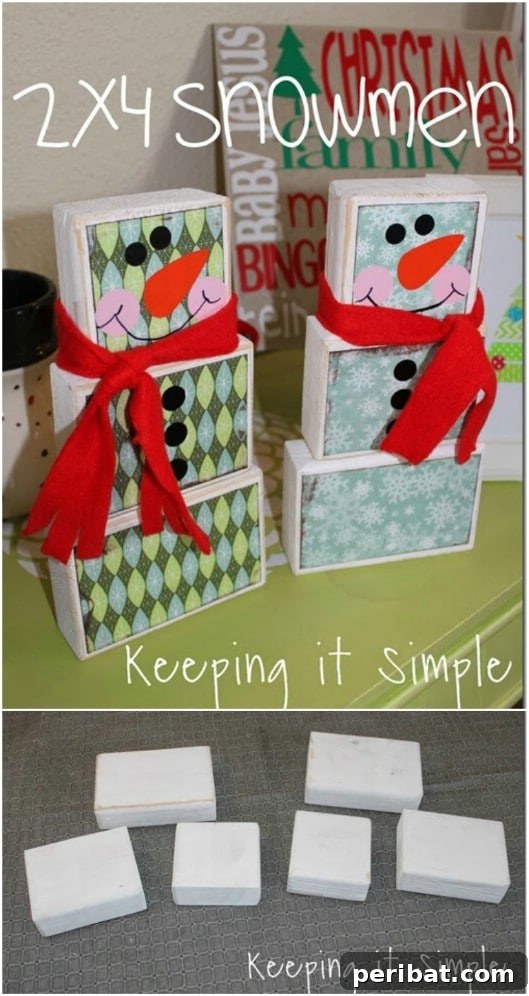 Whimsical 2X4 Block Snowmen
