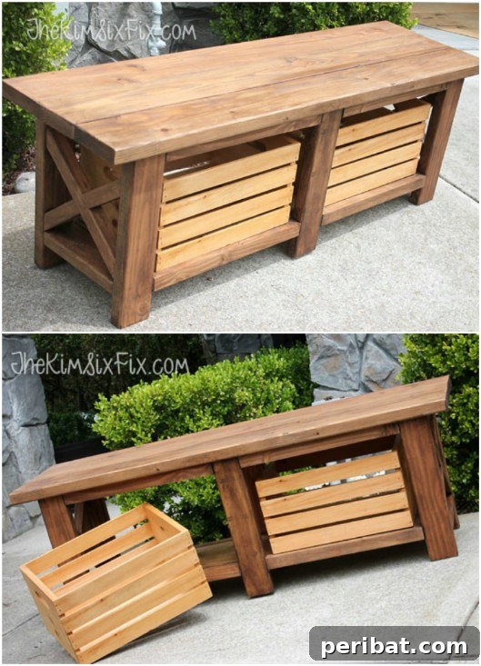 $40 X Leg Wooden Bench With Crate Storage