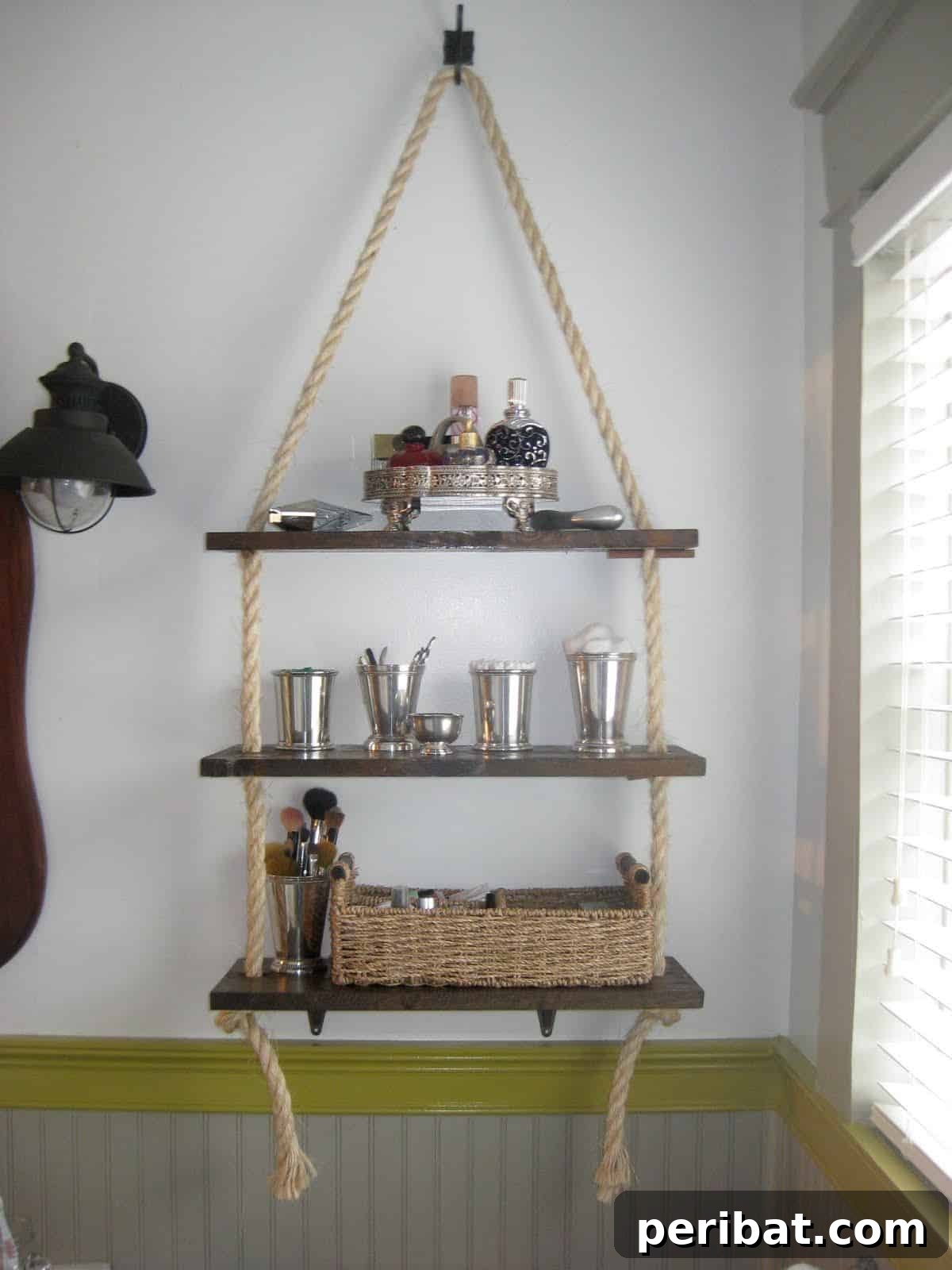 Wood and Rope Hanging Shelves for rustic decor