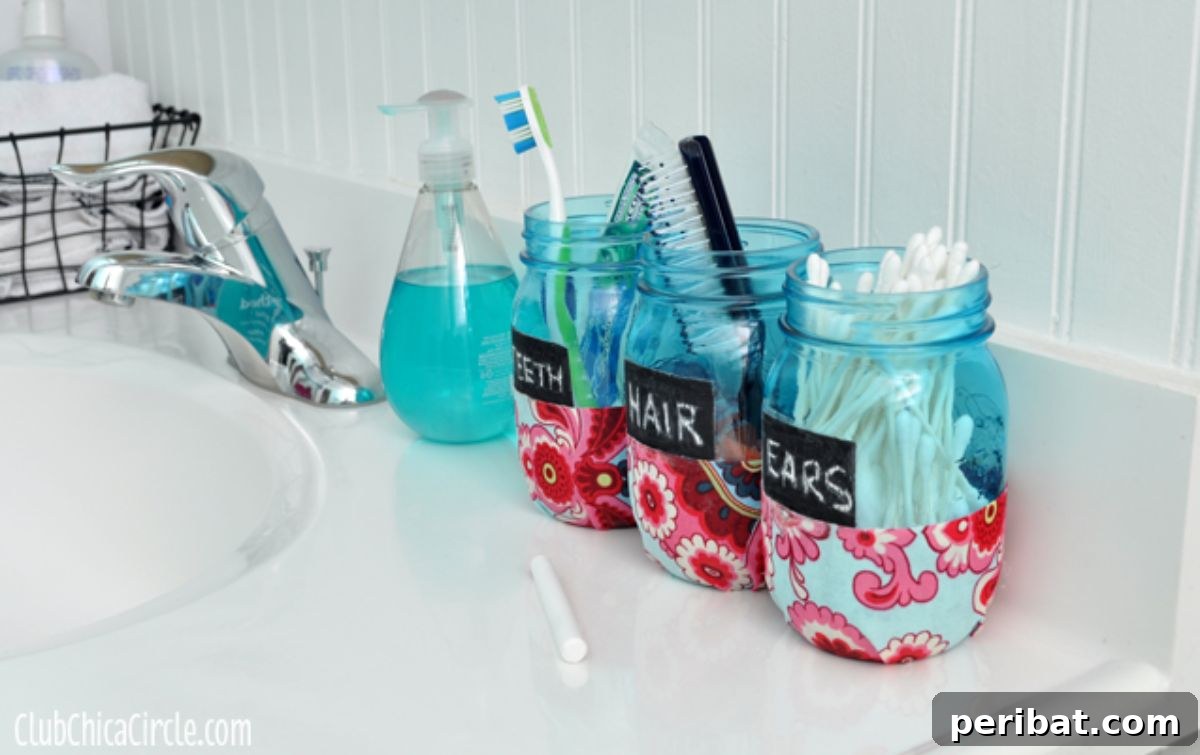 Bathroom Organization Mason Jars with Chalkboard Labels for clear categorization