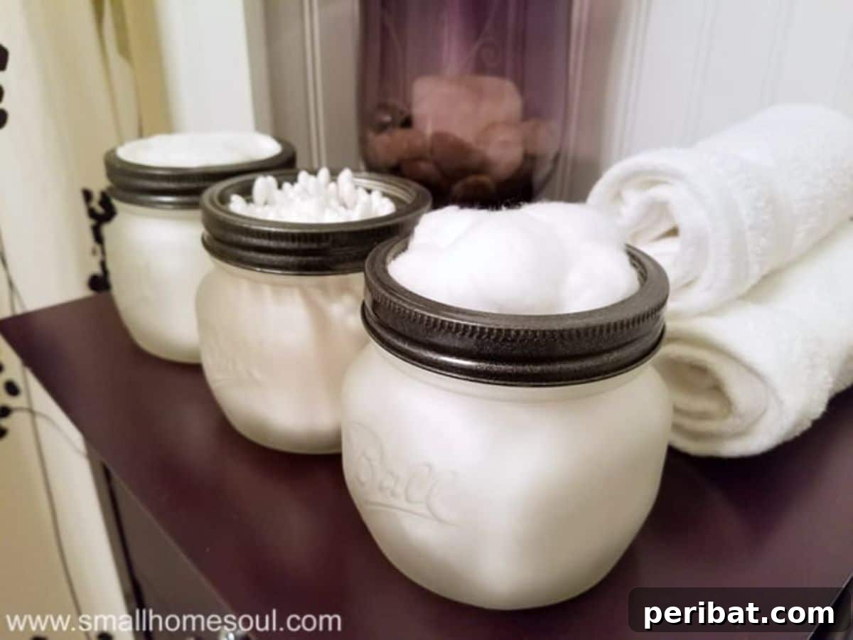 Frosted Mason Jar Bathroom Organizer for discreet storage