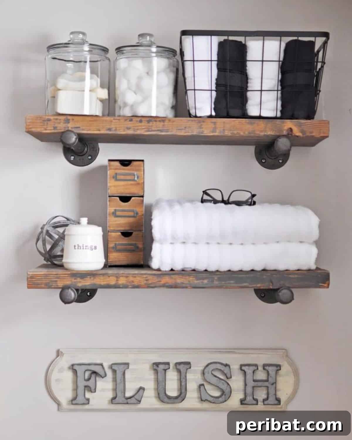 DIY Industrial Pipe Shelves with rustic wood