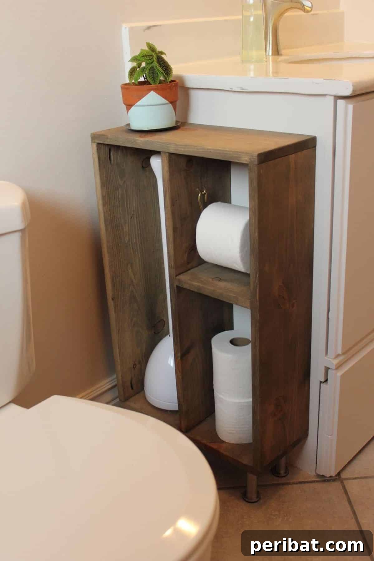 DIY Side Vanity Storage Unit for toilet paper and plunger