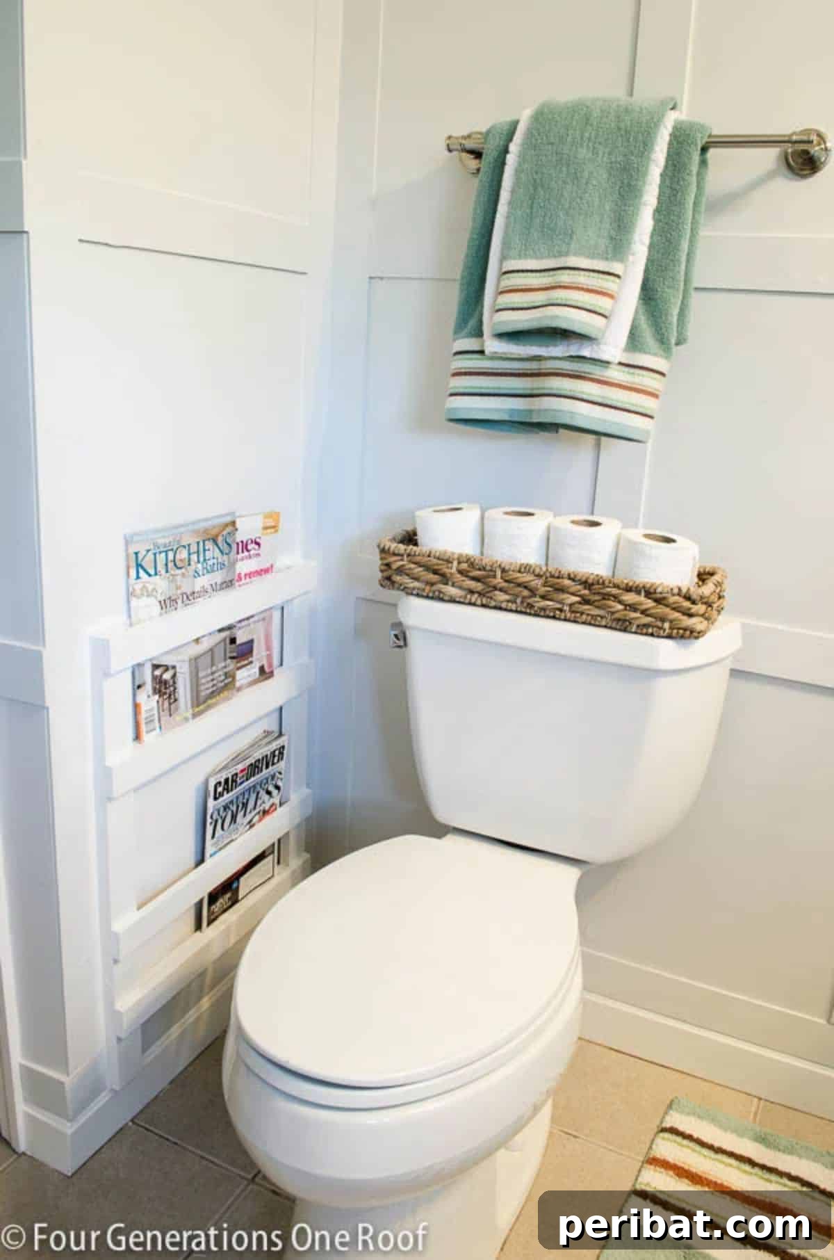 Bathroom DIY Magazine Rack tutorial with wooden design