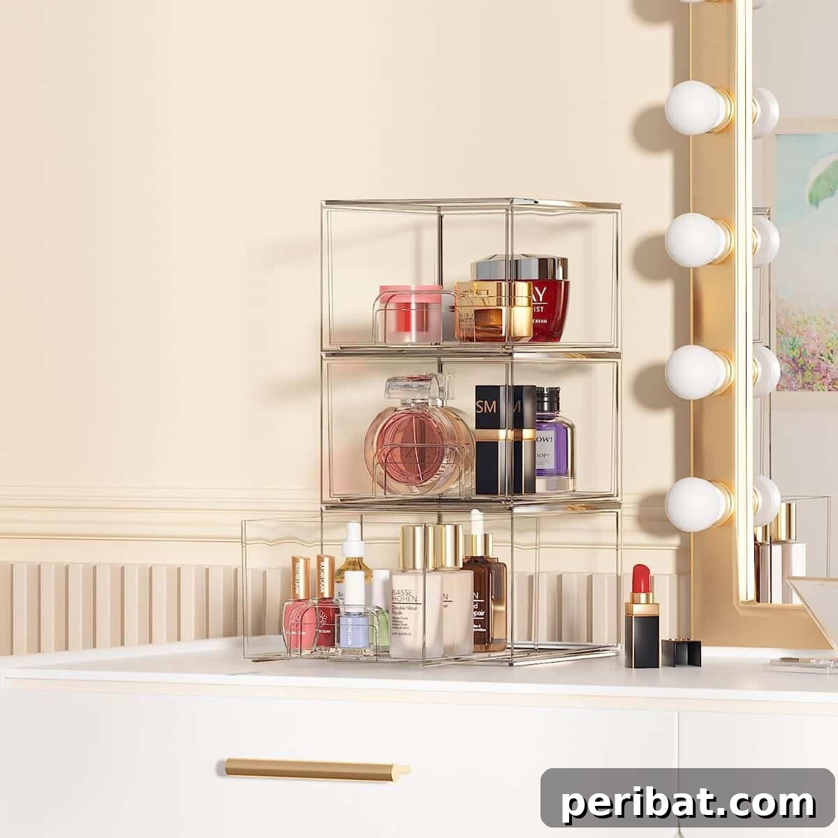 2 Pack Stackable Makeup Organizer Storage Drawers for modular storage