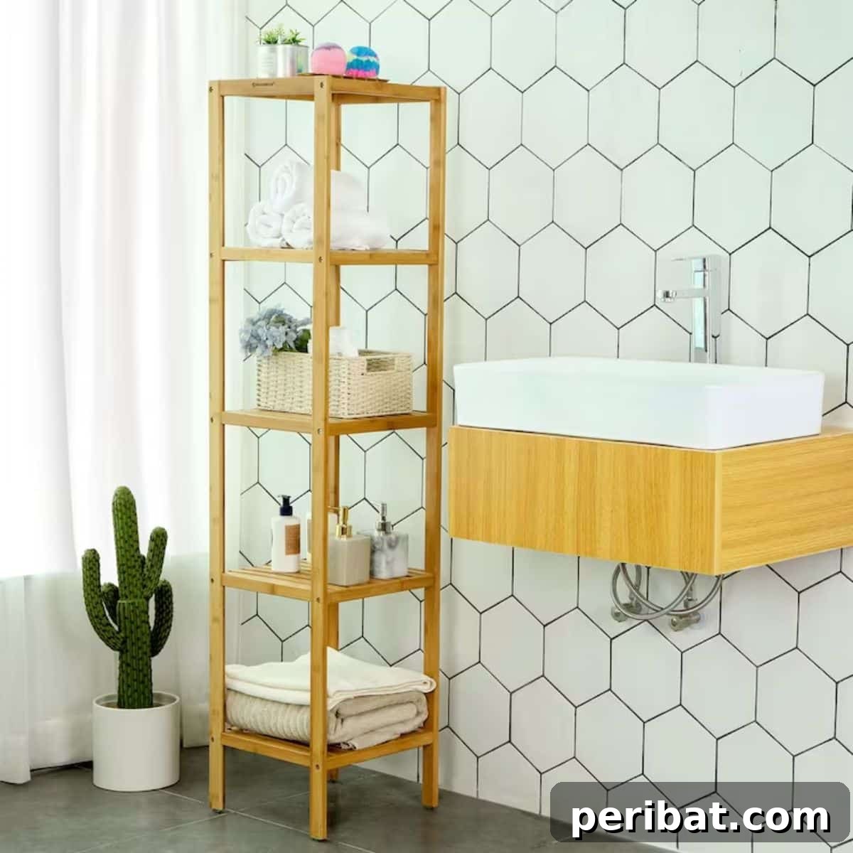 Bamboo Bathroom Storage Shelf, five-tier design