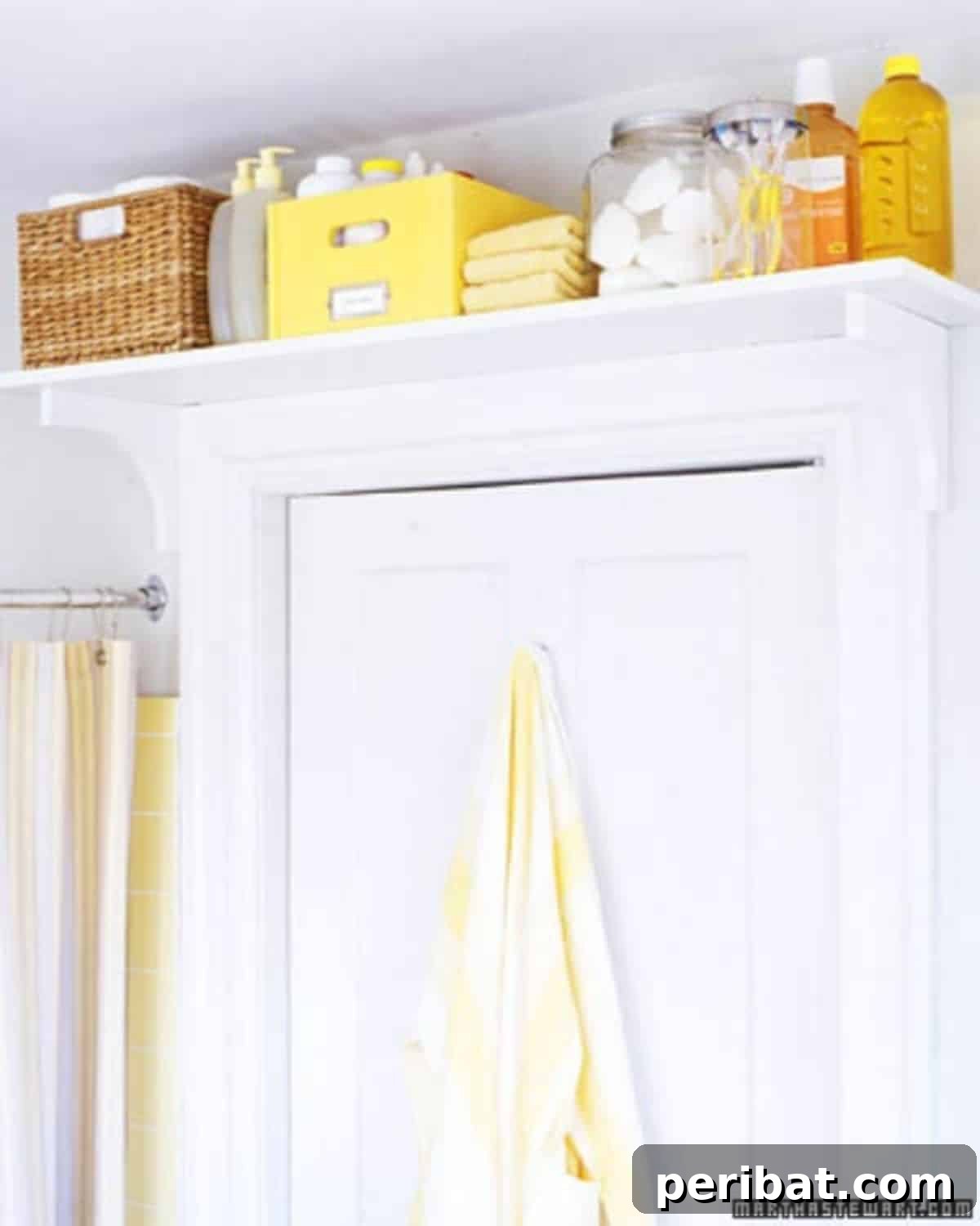 Bookshelf above bathroom door for extra storage