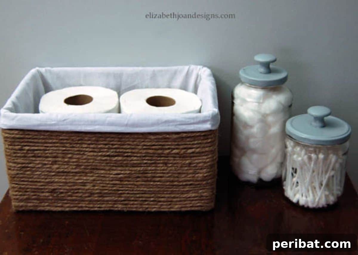 Boxes into Baskets for budget-friendly bathroom storage