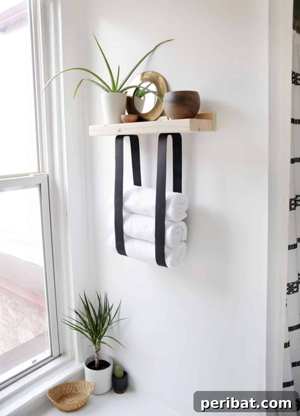 DIY Wood and Leather Towel Shelf, a modern storage solution