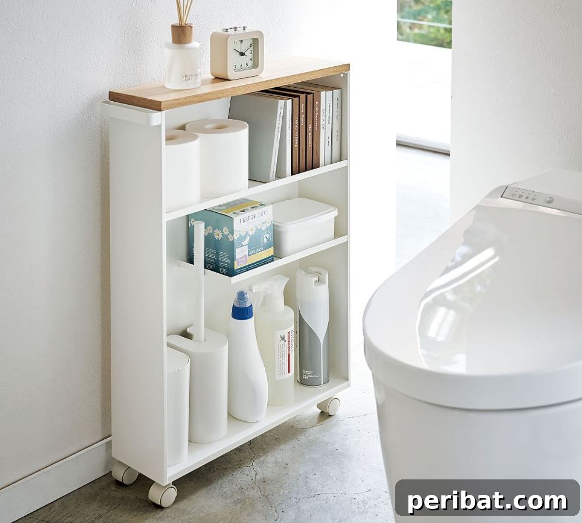 Yamazaki Slim Rolling Bathroom Cart with Handle for narrow spaces