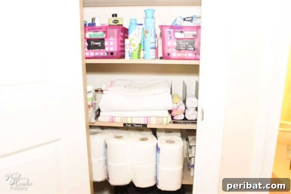Linen Closet Organization with Metal Mesh Liner for breathability