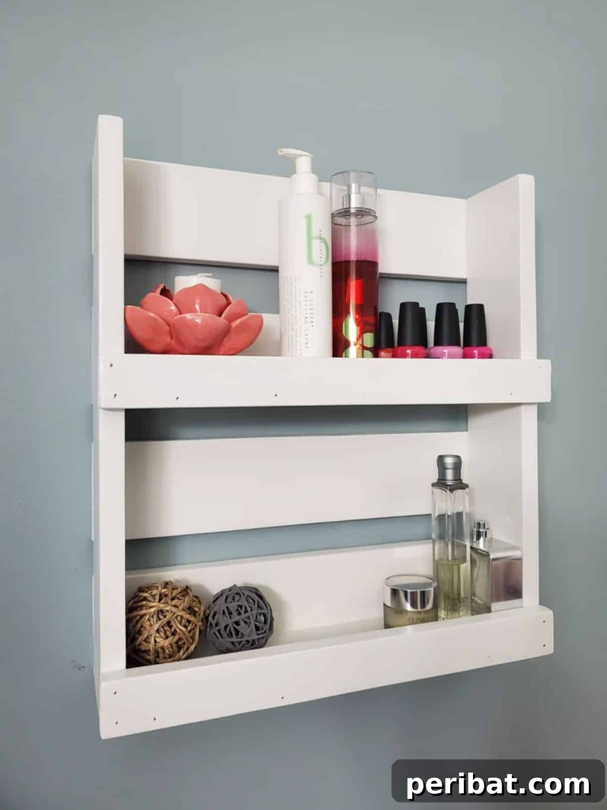 White Wooden Rustic Farmhouse Bathroom Shelf with plants