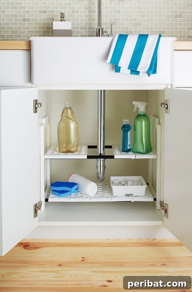Expandable Under sink Shelf Organizer for clutter-free storage