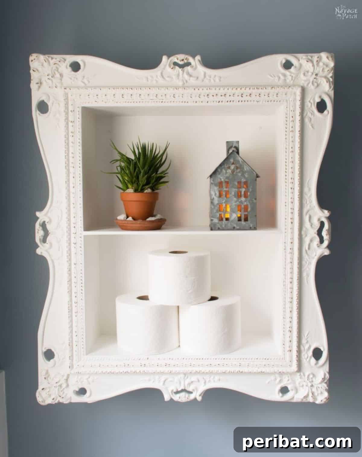 Anthropologie-Inspired Bathroom Storage Cabinet with ornate frames