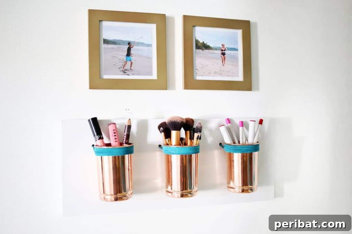 Leather + Copper Cup Organizer for Makeup Brushes and More
