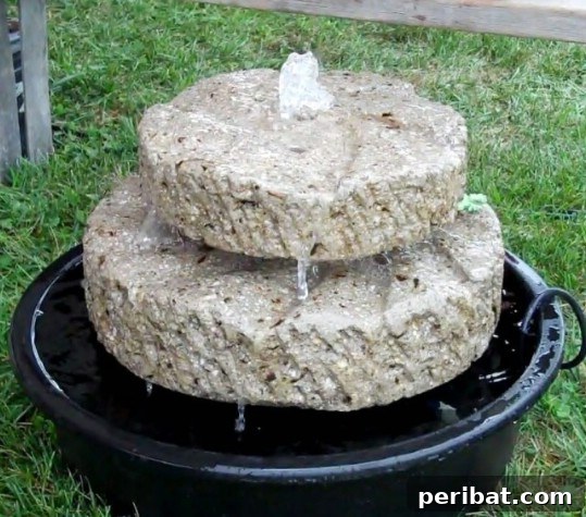 Delightful & Affordable Mini Water Gardens for Every Home 11 Hypertufa stacked millstone fountain, a durable and artistic mini water feature for the garden.
