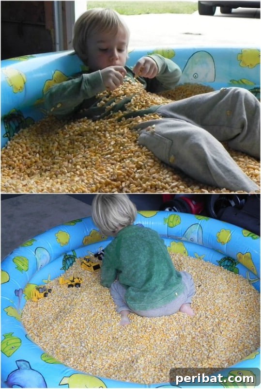 20 Genius Hacks for Repurposing Old Kiddie Pools 9 Corn Filled Sensory Fun Pool