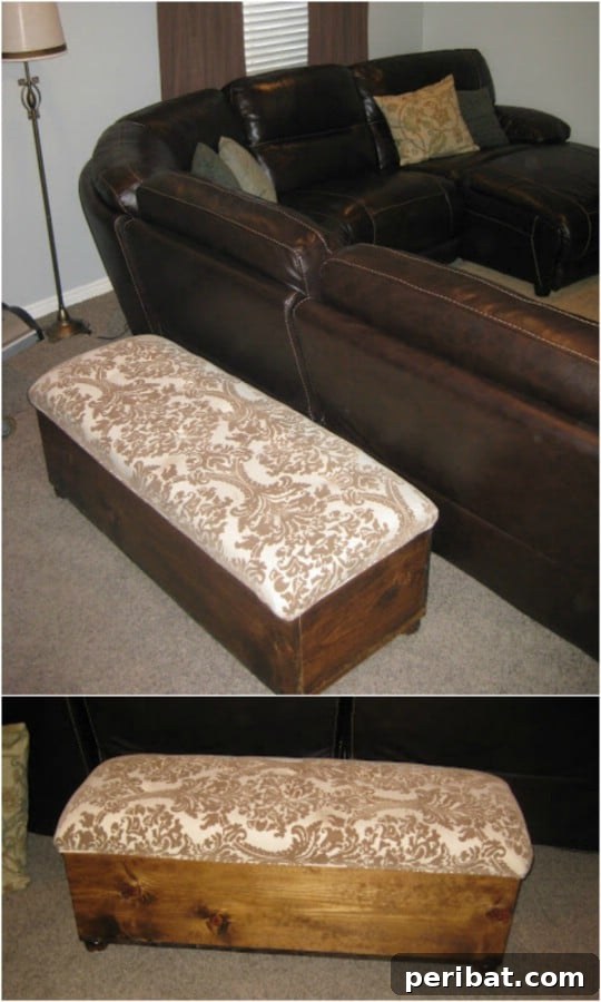 Long Bench-Like Storage Ottoman from reclaimed boards