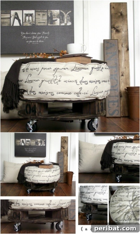 French Provincial Ottoman with a round pallet base