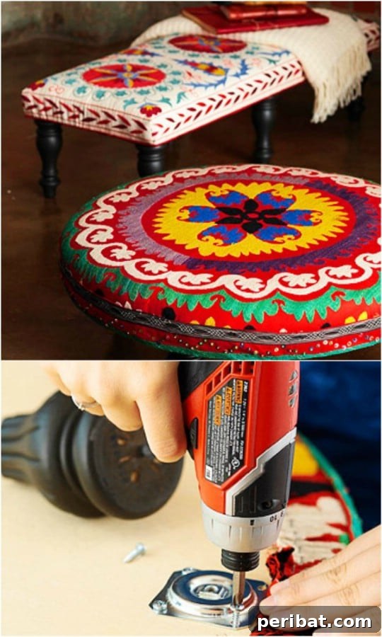 Trendy DIY Ottoman with vibrant graphics