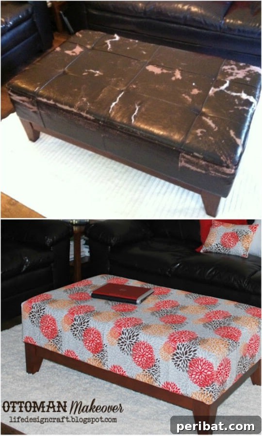 DIY Ottoman Makeover with new fabric