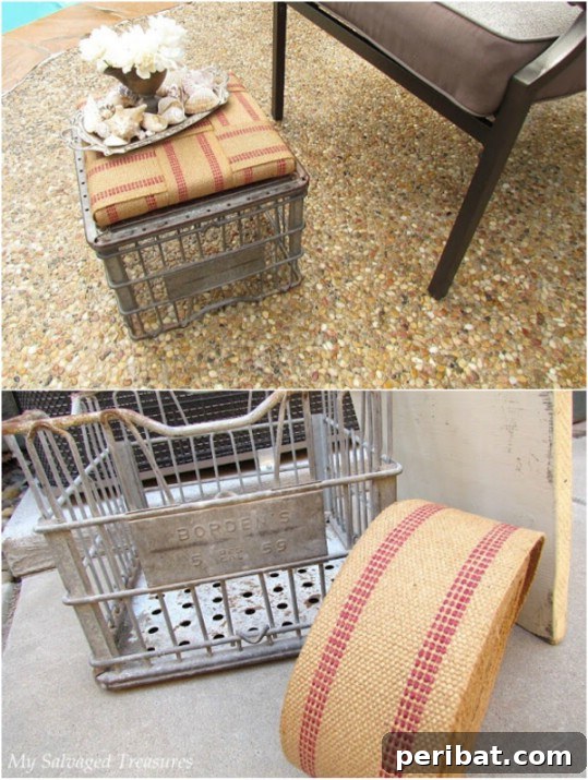 Upcycled Milk Crate Ottoman with rustic charm