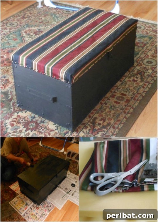 DIY Repurposed Army Footlocker Ottoman with Storage