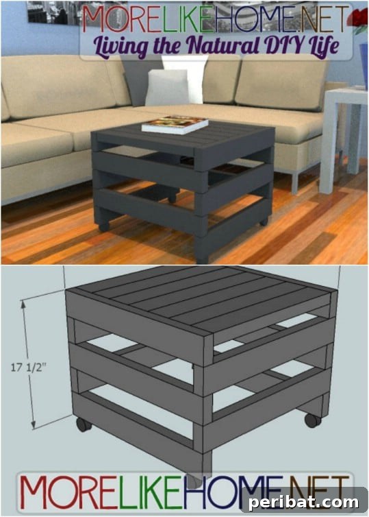 Modern Rolling Ottoman crafted from 2x4s