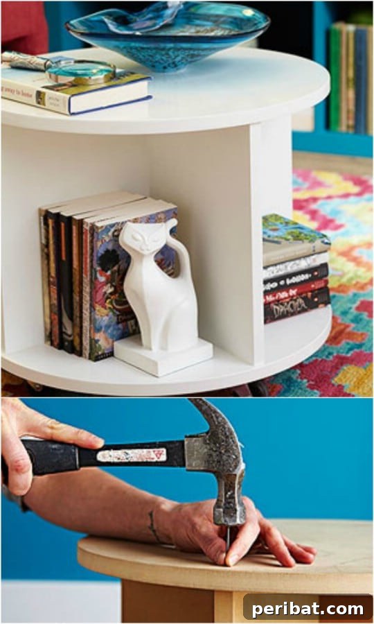 Circular Bookshelf Ottoman with integrated storage