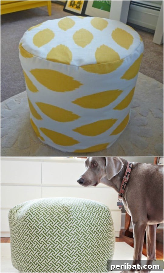 Affordable DIY Ottoman made with foam and fabric
