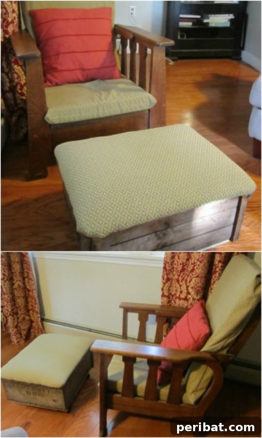 Rustic Repurposed Antique Crate Ottoman with storage