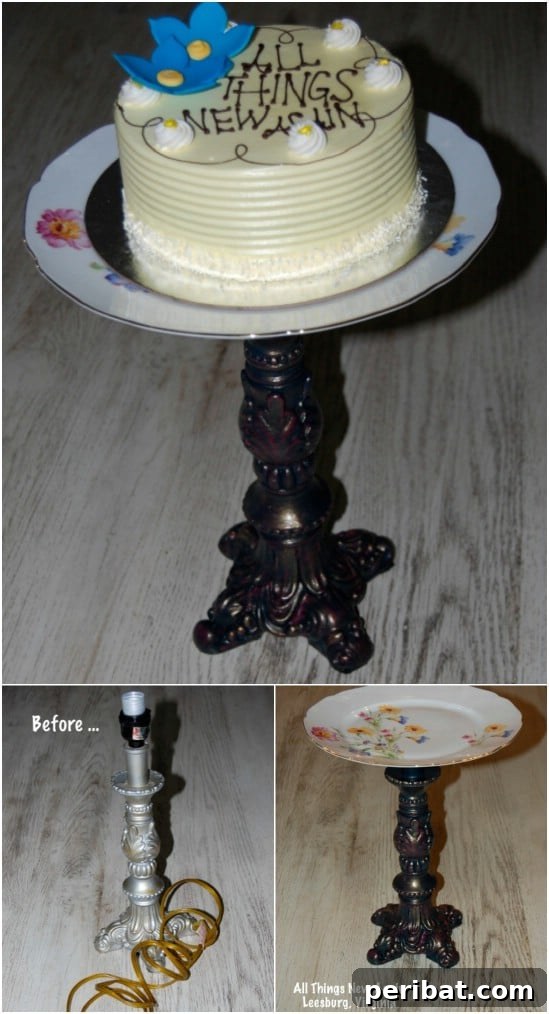 Clever Lamp Upcycling Projects for Every Corner of Your Home and Garden 6 Repurposed Lamp Cake Plate