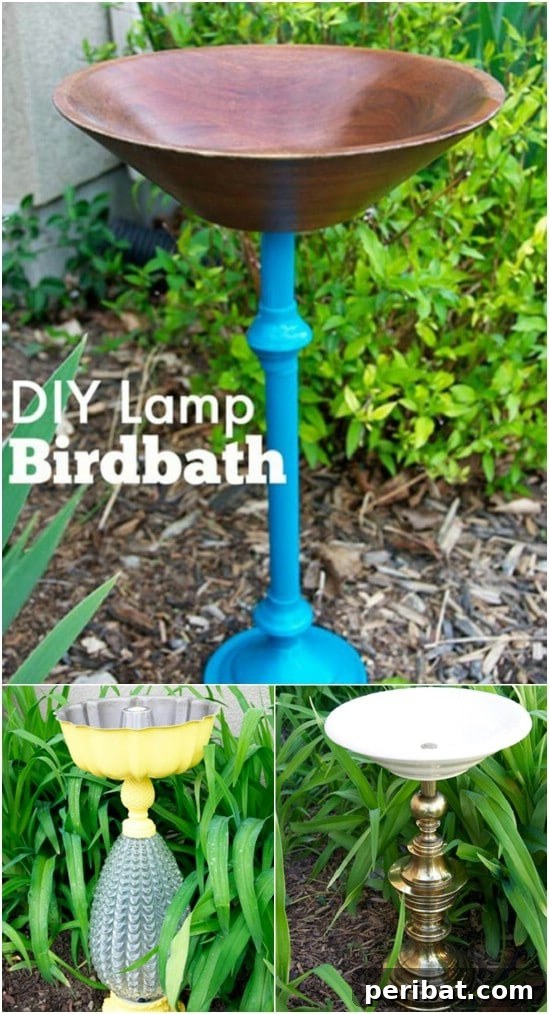 Clever Lamp Upcycling Projects for Every Corner of Your Home and Garden 7 DIY Lamp Birdbath