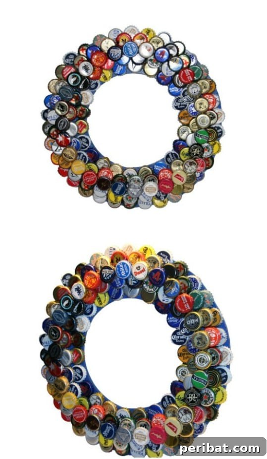 Elevate Your Home Style with 25 Upcycled Bottle Cap Crafts 13 Gorgeous Bottle Cap Wreath for unique decor