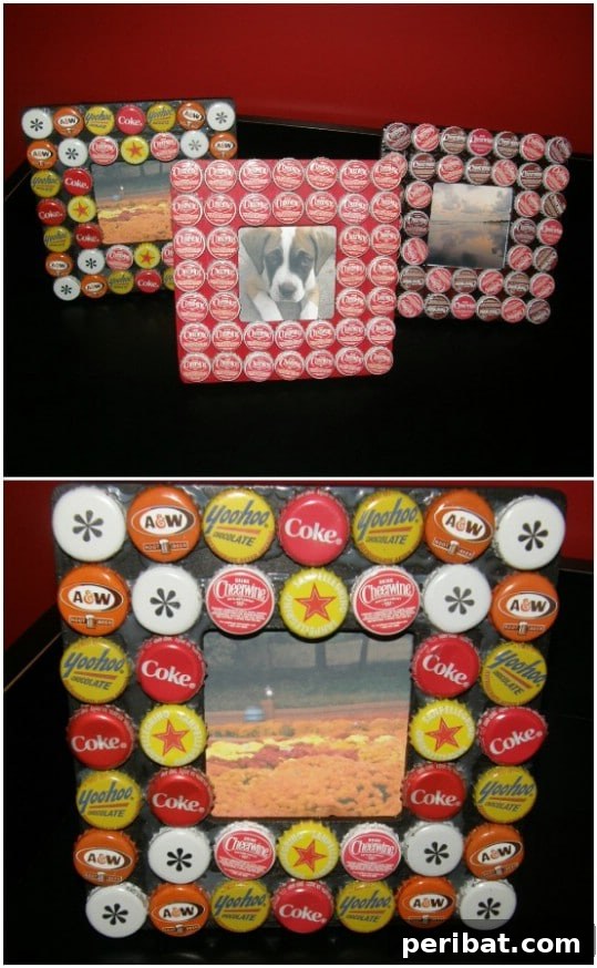 Elevate Your Home Style with 25 Upcycled Bottle Cap Crafts 14 DIY Bottle Cap Picture Frames for photos